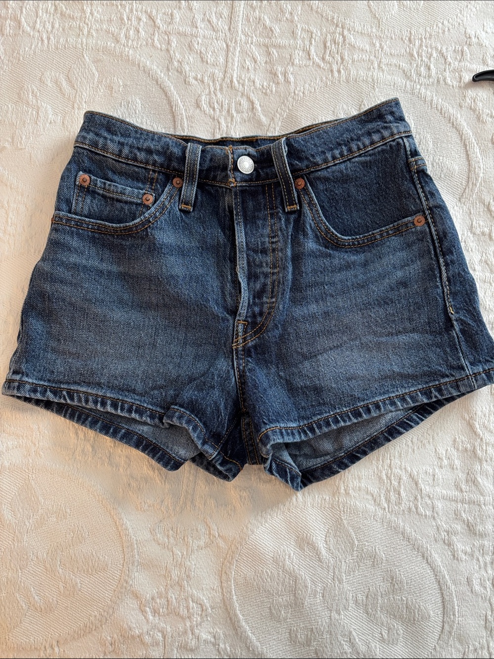 Levi's Dark Blue High-Rise Denim Cutoff Shorts